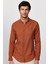 Slim Fit Dar Kalıp Uzun Kol Hakim Yaka Pamuklu Keten Efekt Kiremit Gömlek 4