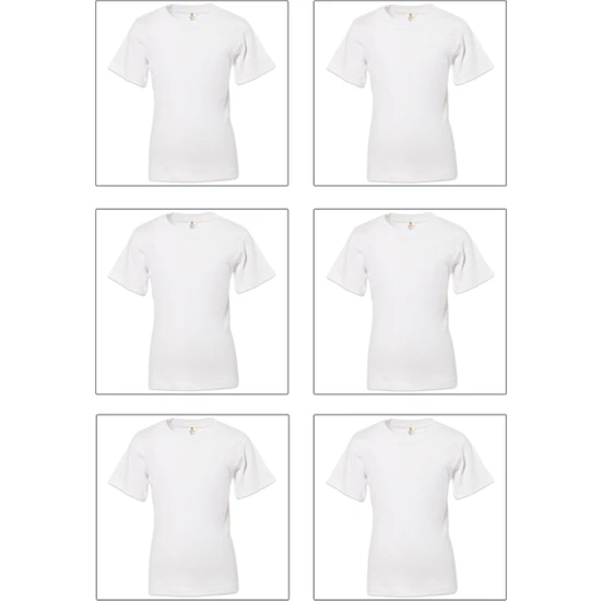 Özkan 0706 6'lı Paket  Erkek Çocuk Ribana Pamuklu Yarım Kol Yuvarlak Yaka Fanila T-shirt