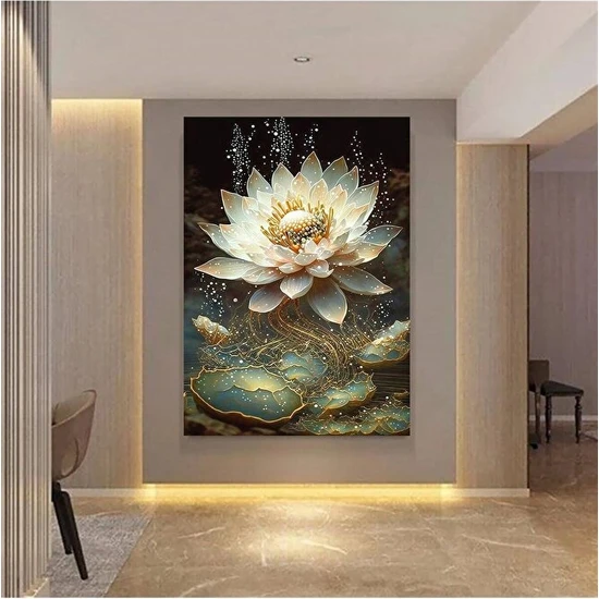 Trade Ays Özel Tasarım Sarı Lotus Çiçeği Hd   Dekoratif  Kanvas Duvartablo