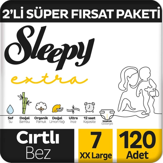 Sleepy Extra Günlük Aktivite 2'li Süper Fırsat Paketi Bebek Bezi 7 Numara Xxlarge 120 Adet