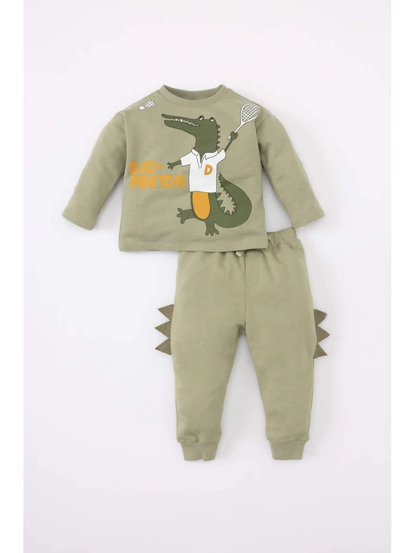 DeFacto Erkek Bebek Dinazor Baskılı Sweatshirt Eşofman Altı 2'li Takım B9500A524SP