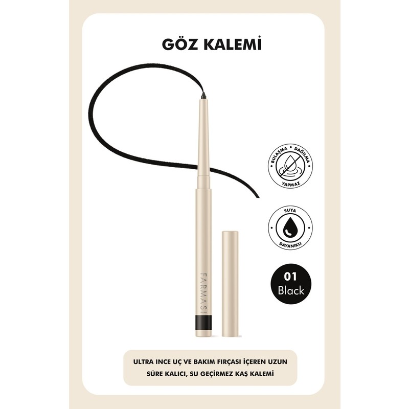 Farmasi Siyah Asansörlü Göz Kalemi - Yoğun Renk, 0.35 g, Profesyonel Makyaj için Yumuşak Uç ile Mükemmel Sonuçlar