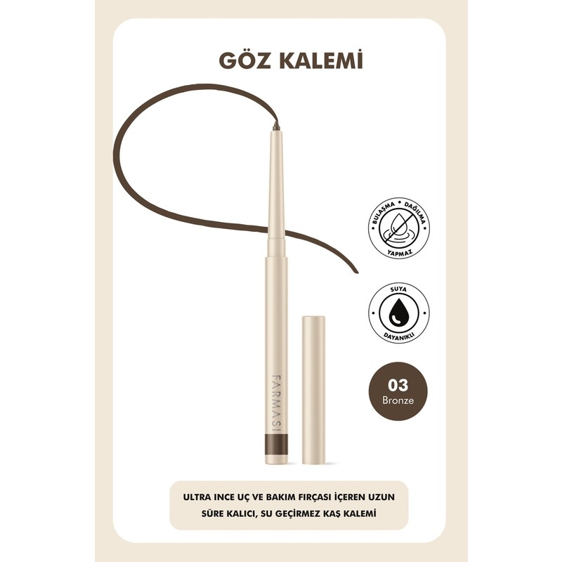 Farmasi Asansörlü Göz Kalemi 03 Bronze Suya Dayanıklı Uzun Ömürlü Yumuşak Dokulu 1'li
