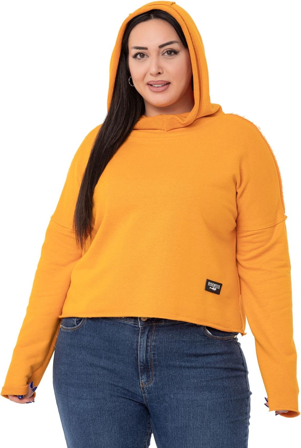 Disentis Modest Büyük Beden Kapüşonlu Düşük Kollu Pis Dikişli Üç Iplik Bordo Sweatshirt