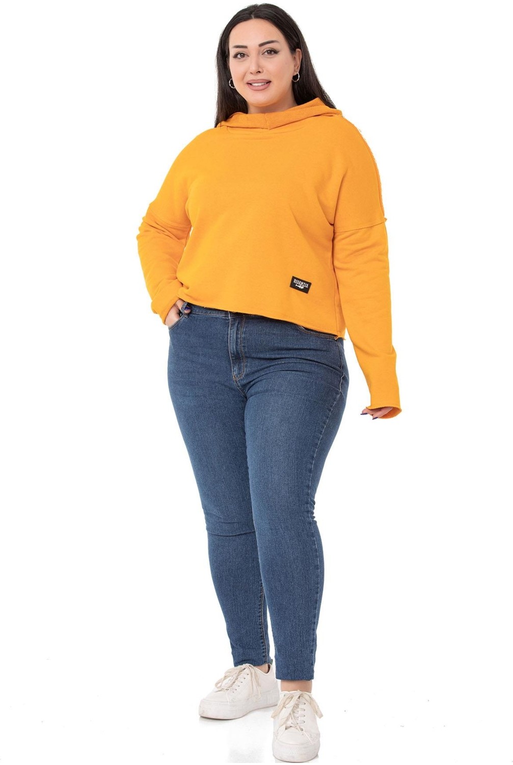 Disentis Modest Büyük Beden Kapüşonlu Düşük Kollu Pis Dikişli Üç Iplik Bordo Sweatshirt görsel 2