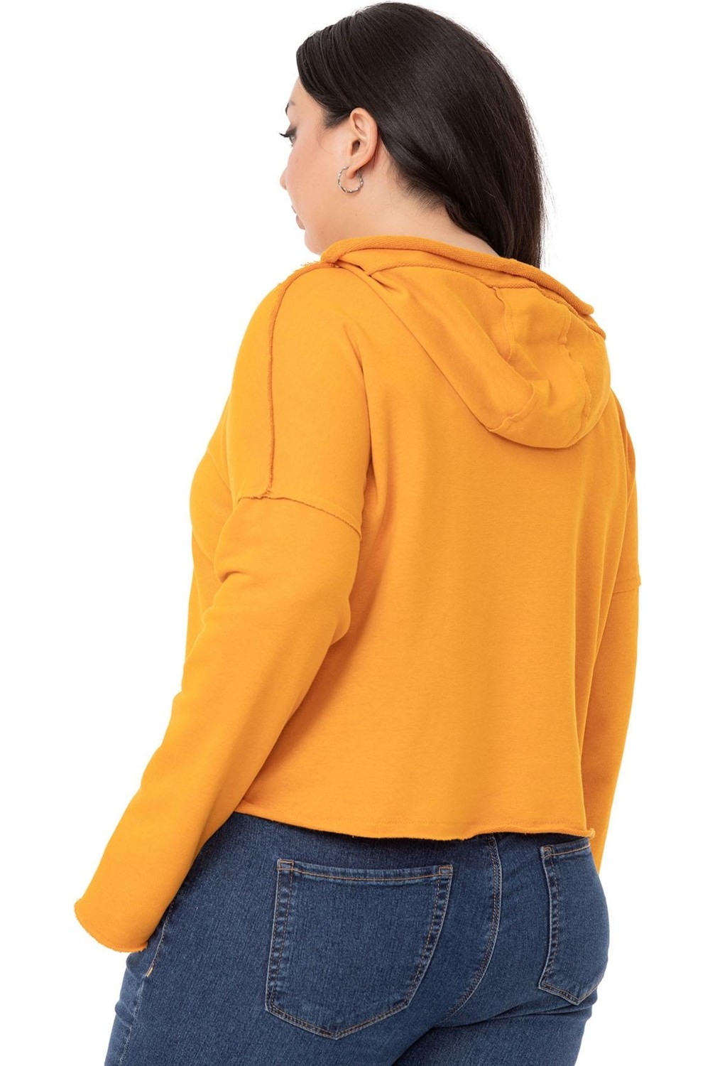 Disentis Modest Büyük Beden Kapüşonlu Düşük Kollu Pis Dikişli Üç Iplik Bordo Sweatshirt görsel 3