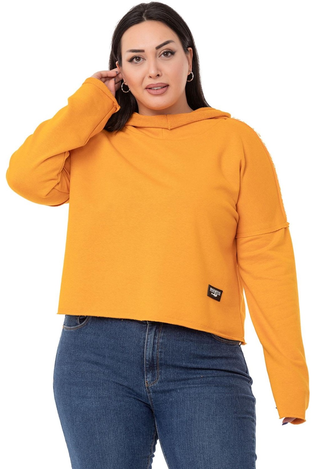 Disentis Modest Büyük Beden Kapüşonlu Düşük Kollu Pis Dikişli Üç Iplik Bordo Sweatshirt görsel 4