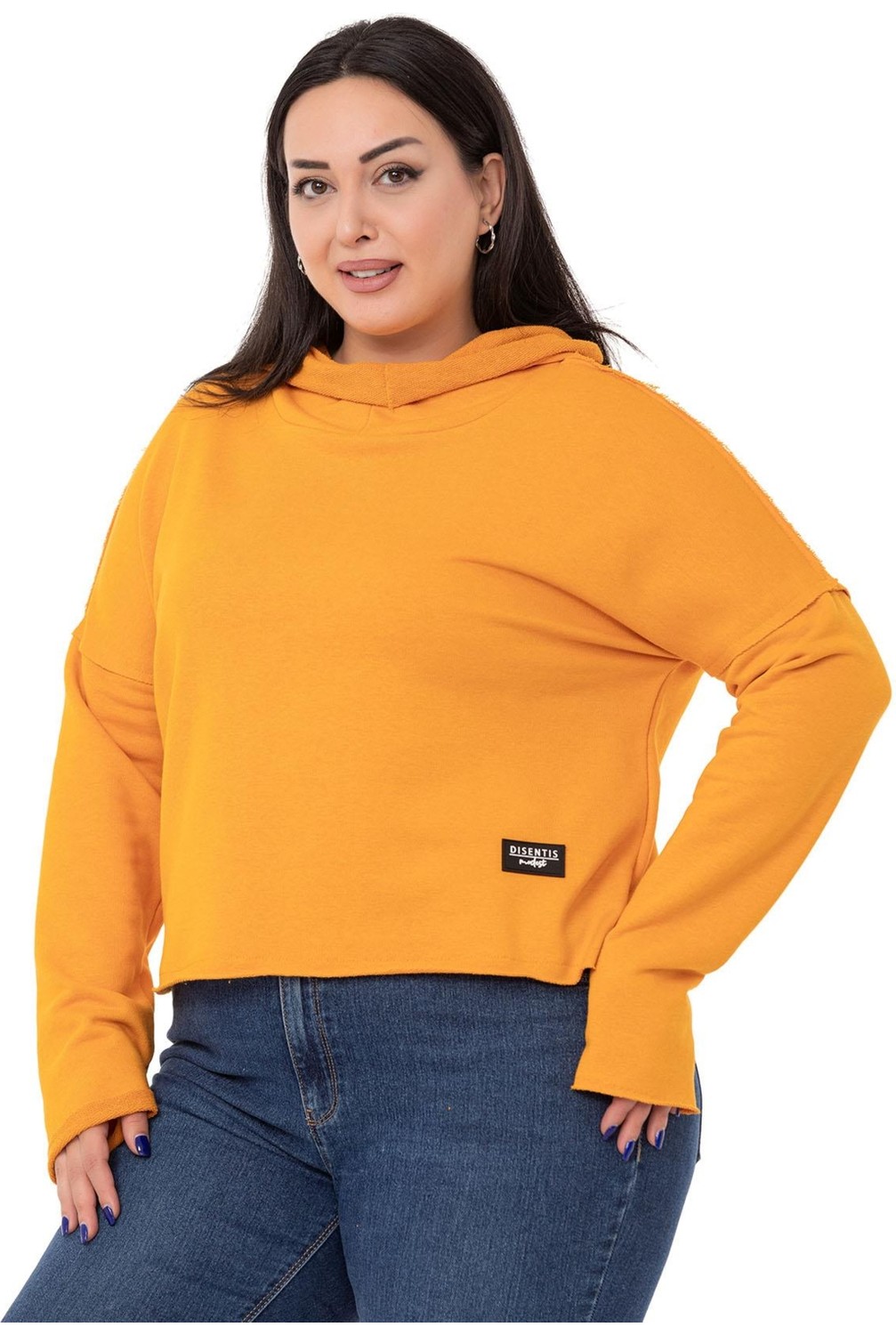Disentis Modest Büyük Beden Kapüşonlu Düşük Kollu Pis Dikişli Üç Iplik Bordo Sweatshirt görsel 5