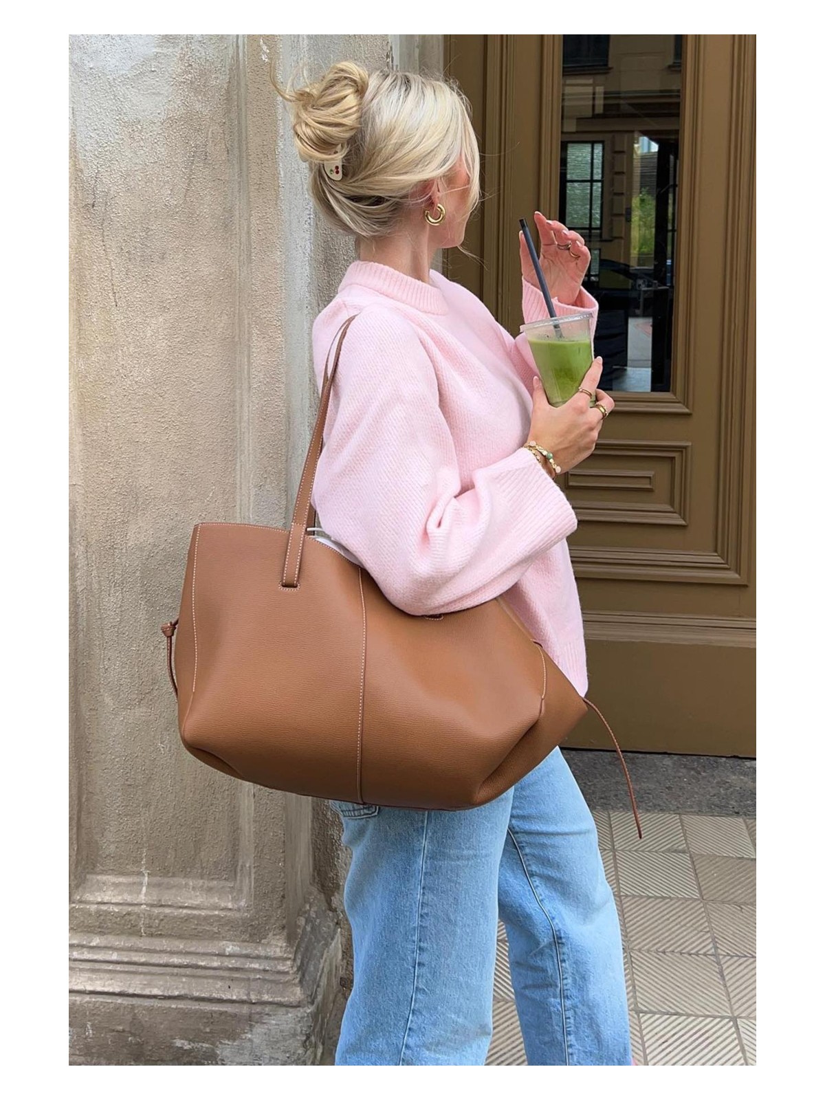 Madmext Pembe Bisiklet Yaka Oversize Triko Kazak MG1972 - Görsel 4