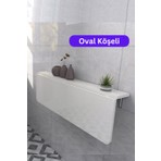 Kydonia Home 60X90 cm Oval Köşeli Parlak Beyaz Sabit Raflı Duvara Monte Kırma Katlanır Mutfak Masası