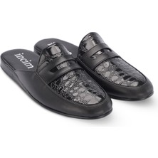 Incim ®| Stone Erkek Siyah Kroko Lüks Rahat Konforlu Misafir Ev Bohça Çeyiz ve Damat Terliği 302