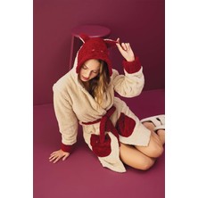 Merimu Merimu kadın Kışlık Sabahlık Polar Pijama Üstü Kuşaklı Desenli Cepli TP8600