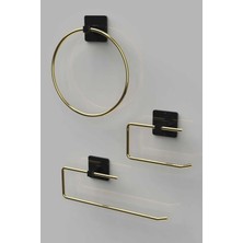 Karteya Yapışkanlı Paslanmaz Gold Rulo Havluluk Wc Kağıtlık ve Çember Havluluk Banyo Mutfak 3'lü Set