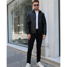 Prifaldi Siyah Kapüşonlu Deri Mont Erkekler İçin Slim Fit Şık ve Rahat