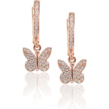 Midyat Nurtaş Gümüş Kelebek Model Zirkon Taşlı Rose Kaplama Bayan Gümüş Küpe 201022764