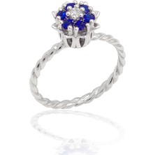 Midyat Nurtaş Gümüş 0.47 Karat 18 K Ayar Beyaz Altın Safir Taşlı Pırlanta Yüzük 201022671