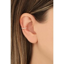 Mistik Silver Beyaz Taşlı Gümüş Kıkırdak Küpe