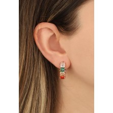 Mistik Silver Renkli Baget Taşlı Gümüş Küpe