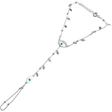 Mistik Silver Beyaz Mineli Göz Gümüş Şahmeran Bileklik - Rodyum