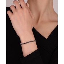Mistik Silver Siyah Taşlı 2.5 mm Suyolu Gümüş Bileklik