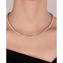 Mistik Silver Beyaz Taşlı 3 mm Suyolu Gümüş Kolye