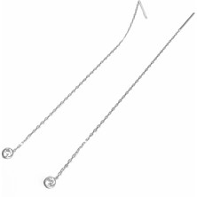 Mistik Silver Zincirli Tek Taşlı Gümüş Küpe - Gümüş Rengi
