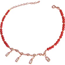 Mistik Silver Mercan Taşlı Sallantılı Gümüş Halhal - Rose