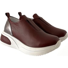 Saracshoes  Deri Bordo Lion Kadın Sneaker