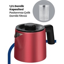 Goldmaster Akasya Vişne Kırmızı Xl 2200 Watt Patentli Damlatmayan Tasarımı Çelik Çay Makinesi ve Su Isıtıcısı