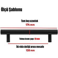 Badem10 Gül Boylu Mobilya Çekmece Mutfak Dolap Kapak Kulpu Kulbu 128 mm Mat Siyah Metal Kulplar 10 Adet