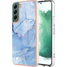 Seashell Digital Samsung Galaxy S23+ Elektraplama Çerçevesi Tpu Kapak 2.0mm Imd Mermer Desen Cep Telefonu Kılıf Mavisi (Yurt Dışından)