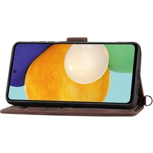 Seashell Digital Samsung Galaxy A72 4g/5g Için Baskılı Çiçekler Damla Geçirmez Telefon Kasası Cilt Deri Stand Kart Tutucusu Flip Cüzdan Kapağı Bilek Kayışı ve Omuz Kayış-Kahverengi (Yurt Dışından)