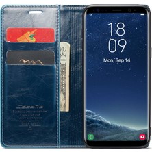 Seashell Digital Samsung Galaxy S8+ Waxy Doku Stand Kılıfı Tam Koruma Pu Deri Telefon Cüzdan Kapak Blue (Yurt Dışından)