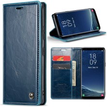 Seashell Digital Samsung Galaxy S8+ Waxy Doku Stand Kılıfı Tam Koruma Pu Deri Telefon Cüzdan Kapak Blue (Yurt Dışından)