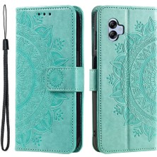 Seashell Digital Samsung Galaxy A04E Için 4G/F04 4G/M04 4g Baskılı Mandala Çiçek Cüzdan Kılıfı Pu Deri Deri Manyetik Flip Stand Telefon Kapağı Strap-Yeşil (Yurt Dışından)