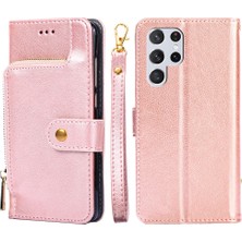 Seashell Digital Samsung Galaxy S23 Için Ultra Zipper Cep Telefon Kılıfı Pu Deri Deri Katlanabilir Stand Cüzdan Kapağı Kullanışlı Kayış-Rose Gold (Yurt Dışından)