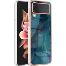 Seashell Digital Samsung Galaxy Z Flip4 Için Tpu Telefon Kılıfı 5g Elektrapılaşma Anti-Dalgalı Kılıf 2.0mm Mermer Desen Imd Geri Kapak Yeşili (Yurt Dışından)