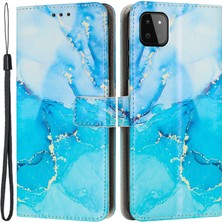 Seashell Digital Samsung Galaxy A22 5g (Ab Versiyonu) Mermer Desen Baskı Pu Deri Telefon Şok Geçirmez Kılıf Manyetik Toka Çevirme Stand Cüzdan Kapak Mavisi/yeşil (Yurt Dışından)