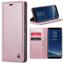 Seashell Digital Samsung Galaxy S8+ Waxy Doku Stand Kılıfı Tam Koruma Pu Deri Telefon Cüzdan Kapak Pembe (Yurt Dışından)