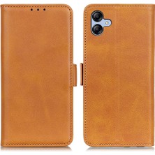 Seashell Digital Samsung Galaxy A04E Için 4G/F04 4G/M04 4g Telefon Koruma Kapağı Manyetik Cüzdan Katlanabilir Stand Anti Dütme Cowhide Doku Pu Deri Kılıf (Yurt Dışından)