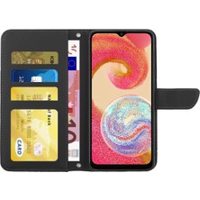 Seashell Digital Samsung Galaxy A04E Için 4g HT03 Baskılı Kelebek Çiçekler Katlama Stand Kapağı Kapak Cilt Dokunuşu Pu Deri Cüzdan Omuz Kayışı Black ile (Yurt Dışından)