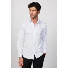 Tudors Beyaz Uzun Kollu Pamuklu Slim Fit Erkek Gömlek Günlük Stil Modern Fit