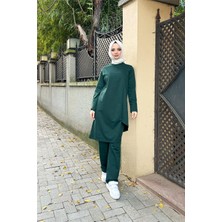 Bwest Kruvaze Bisiklet Yaka Sade Basic Tunik Panolon ikili takım - 03076 - Nefti