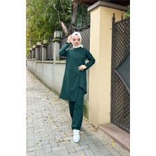 Bwest Kruvaze Bisiklet Yaka Sade Basic Tunik Panolon ikili takım - 03076 - Nefti