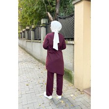 Bwest Kruvaze Bisiklet Yaka Sade Basic Tunik Panolon ikili takım - 03076 - Mürdüm