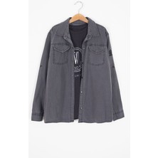 Wikiland Füme Yazı Baskılı Jean Gömlekli T-Shirt Erkek Çocuk 2li Takım 17569