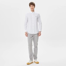 Nikke Lacoste Erkek Slim Fit Düğmeli Yaka Beyaz Gömlek