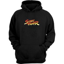 The Wert Unisex Street Fighter Logosu Baskılı Siyah Normal Kalıp Şardonlu Kalın Sweatshirt