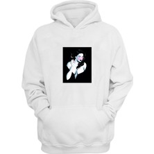 The Wert Unisex Pembe Gözlüklü Kadın Baskılı Beyaz Normal Kalıp Şardonlu Kalın Sweatshirt