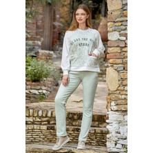 Cossy By Aqua 24344 Kadın Uzun Kollu Eşofman Takımı-Yeşilmelanj